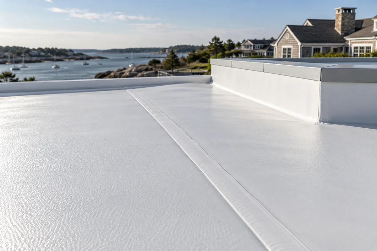 Seam detail on a light-colored roof membrane