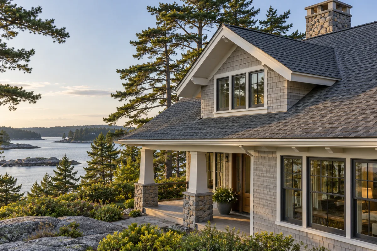 Architectural shingle roof with a clear eave and gutter line
